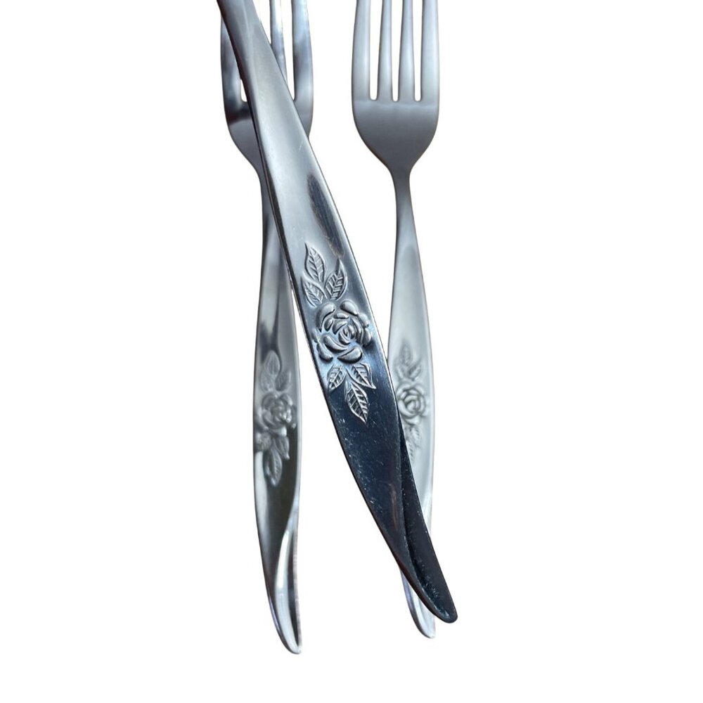Vtg Hanford Forge Avon Rose Pattern Dinner Forks Set Of 3 Stainless Steel Korea